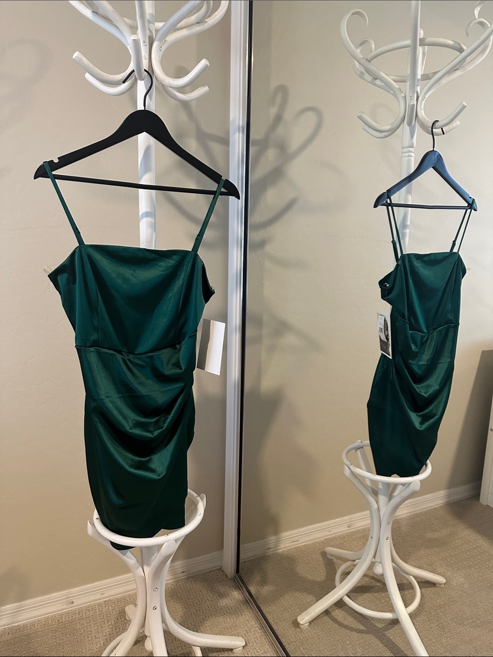 Satin Emerald Green Spaghetti Strap Mini Dress